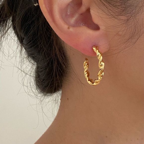 18K Thick Gold Plated Anaya Twist Rope Hoop Earrings - Picture 6 of 6